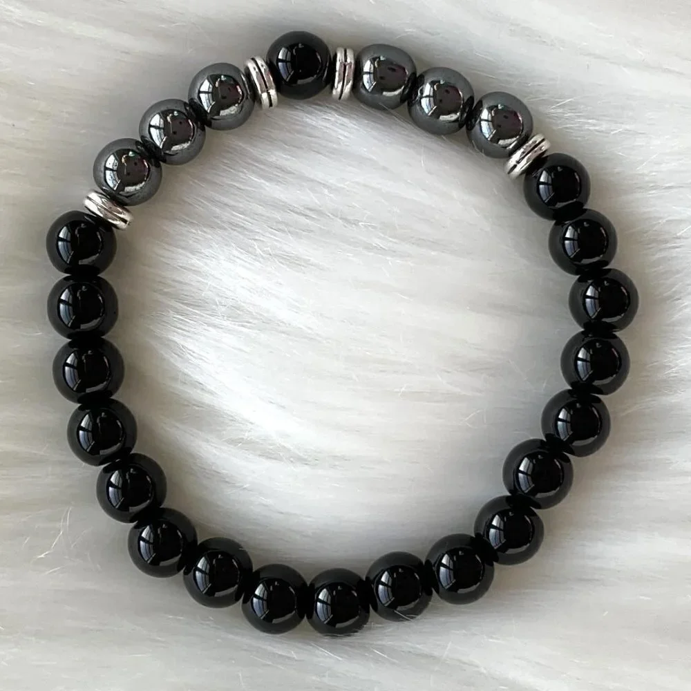 TIGER EYE BLACK BRACELET GEM BEAD BRACELT UNISEX